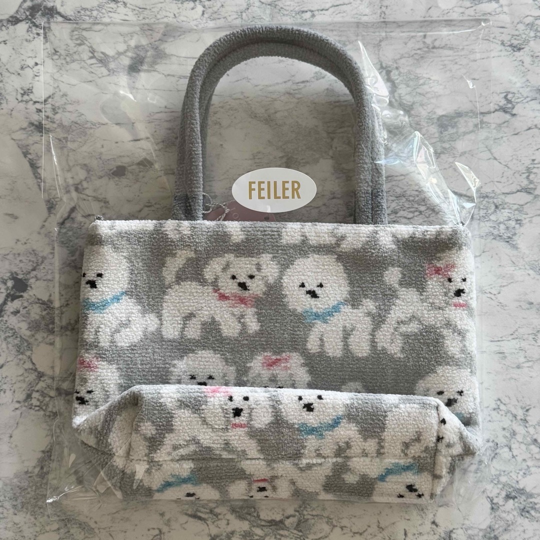 FEILER - フェイラー モフモフワンチャン トートバッグ シルバーグレー