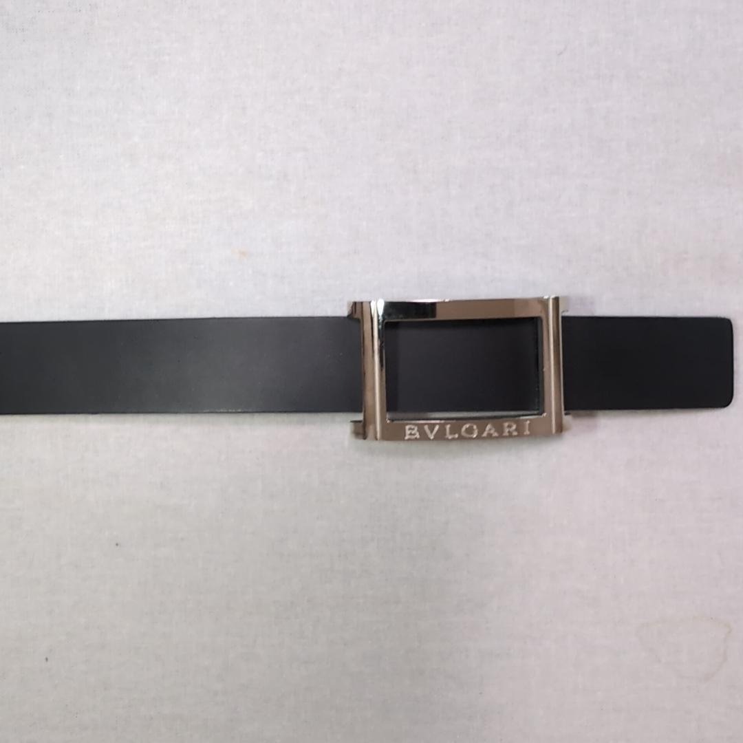 BVLGARI - ブルガリ ベルト ロゴ刻印 シルバー金具 黒 75.5±2.5 3穴