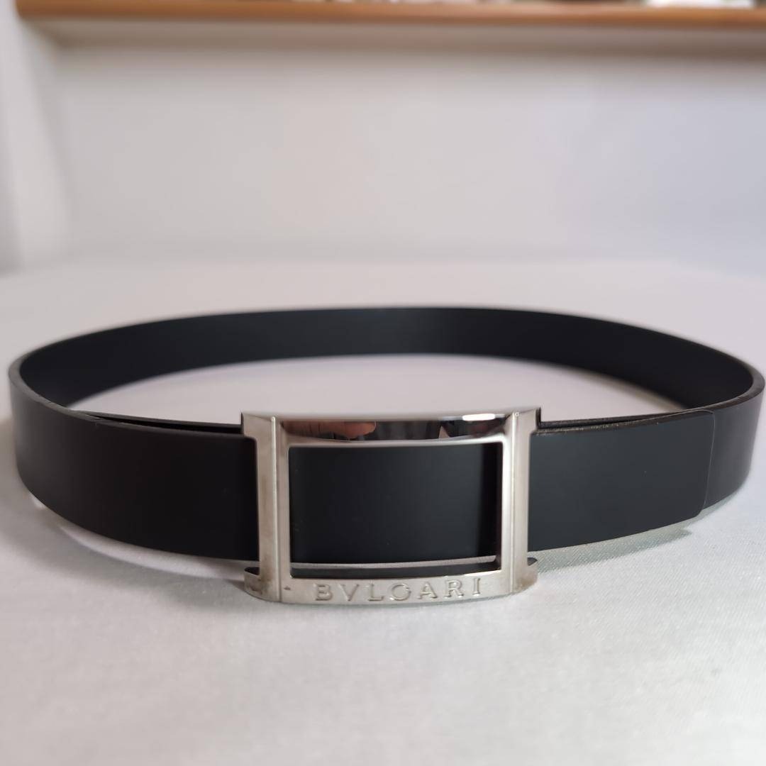 BVLGARI - ブルガリ ベルト ロゴ刻印 シルバー金具 黒 75.5±2.5 3穴