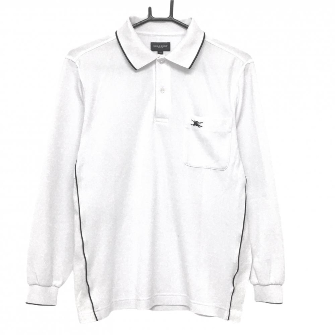 BURBERRY - バーバリーゴルフ 長袖ポロシャツ 白×黒 胸ポケット メンズ