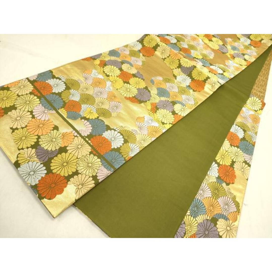 平和屋着物○六通柄袋帯 唐織 嘉祥松菊雲取文様 金糸 正絹 逸品