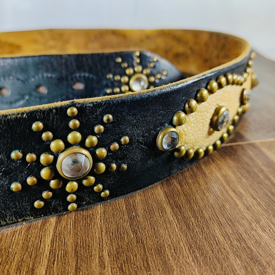 Vintage 90's USA系】【スティングレー】高級艶黒茶芯ドレスベルトの