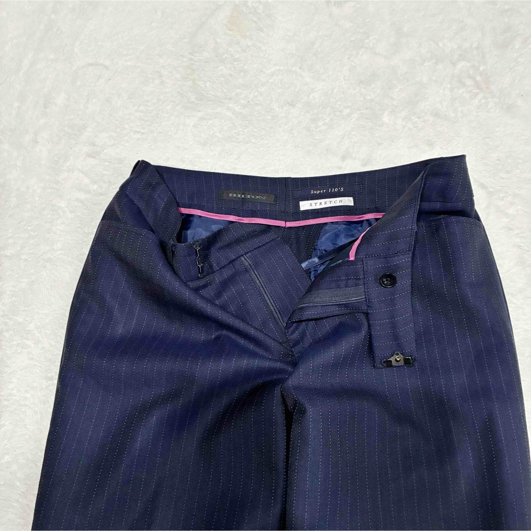 HILTON パンツスーツ ネイビー ストライプ ストレッチsuper110'sの通販