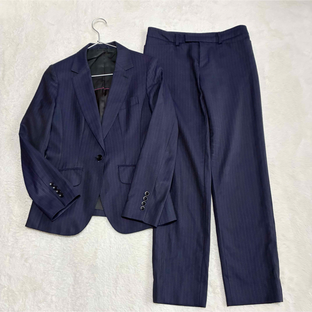 HILTON パンツスーツ ネイビー ストライプ ストレッチsuper110'sの通販
