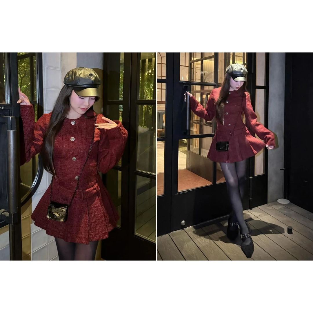 Darich - ダーリッチ darich ボックスプリーツツイードミニワンピース