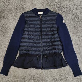 MONCLER - モンクレール カーキ ダウン×ニット 裾フリル カーディガン