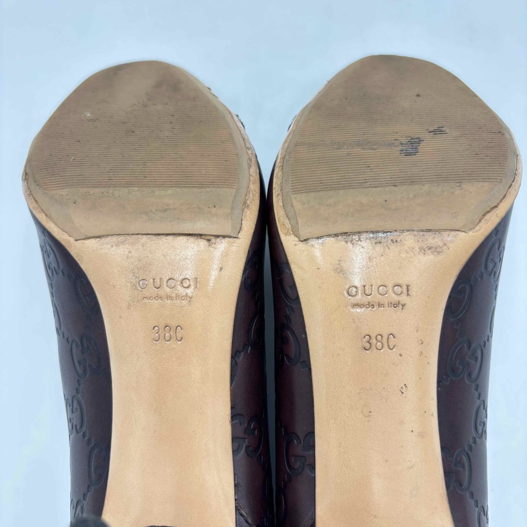 GUCCI - GUCCI グッチ シマレザー パンプス ハイヒール 38C ブラウンの