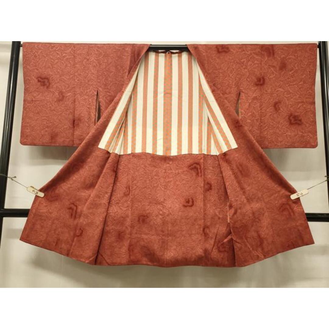 平和屋着物＃道行コート 輪奈ビロード 更紗花地紋 銀朱色 ロング丈