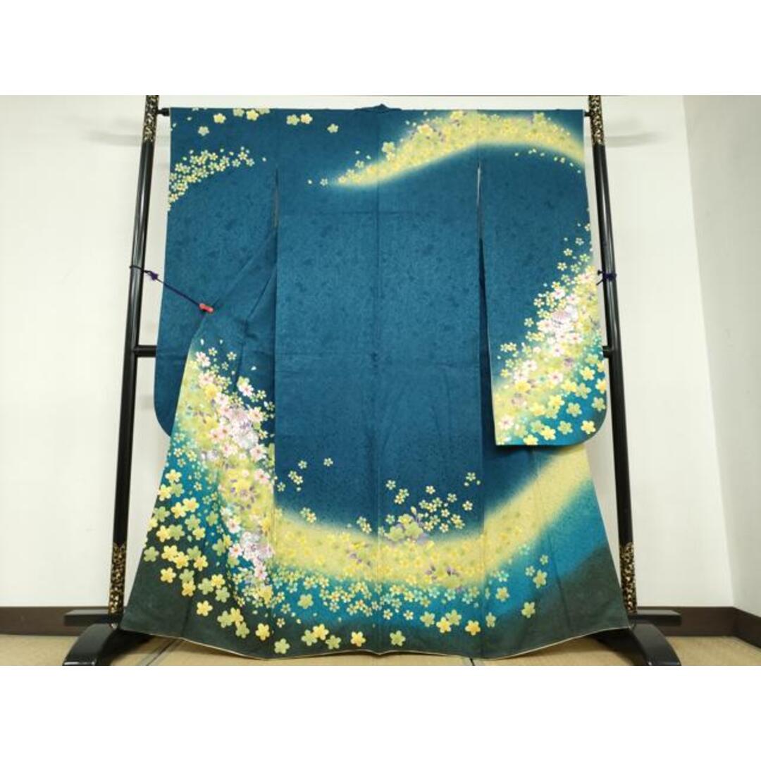 平和屋着物○豪華振袖 駒刺繍 手毬草花文 暈し染め 金彩 正絹 逸品