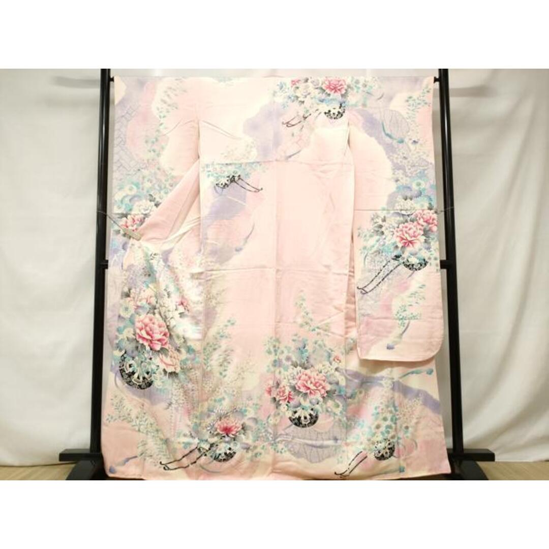 平和屋着物□豪華振袖 駒刺繍 花車文 暈し染め 銀彩 正絹 逸品