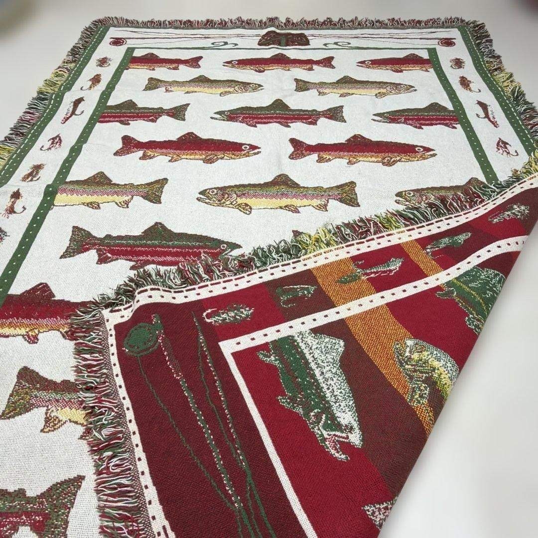 VINTAGE - 釣り 魚 マルチカバー ソファカバー ヴィンテージラグ