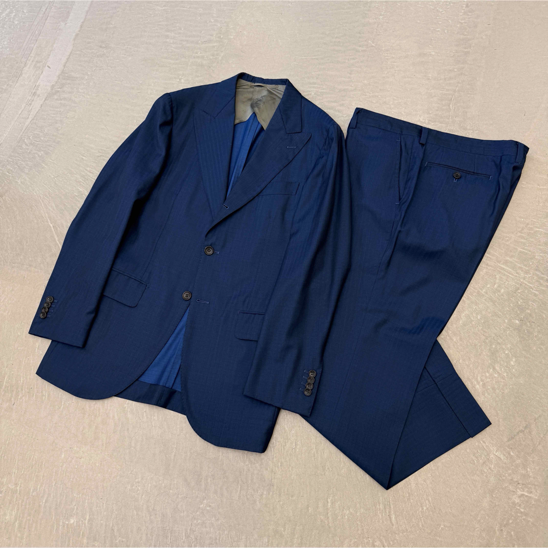 美品】 ストラスブルゴ スーツ ウール ネイビー ヘリンボーン 48の通販