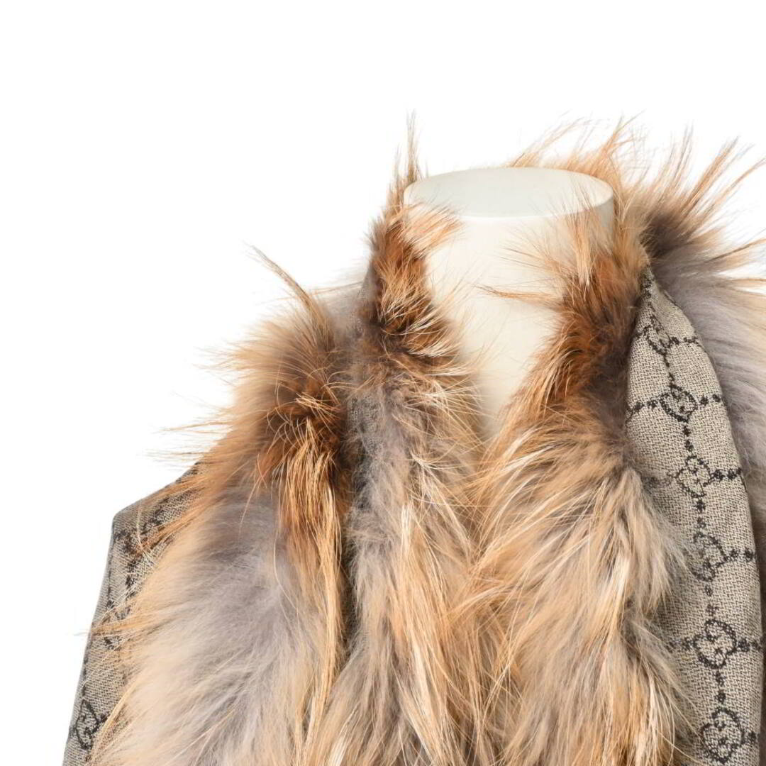 GUCCI - GUCCI フォックスファー シルク混 GG柄 ストール マフラーの