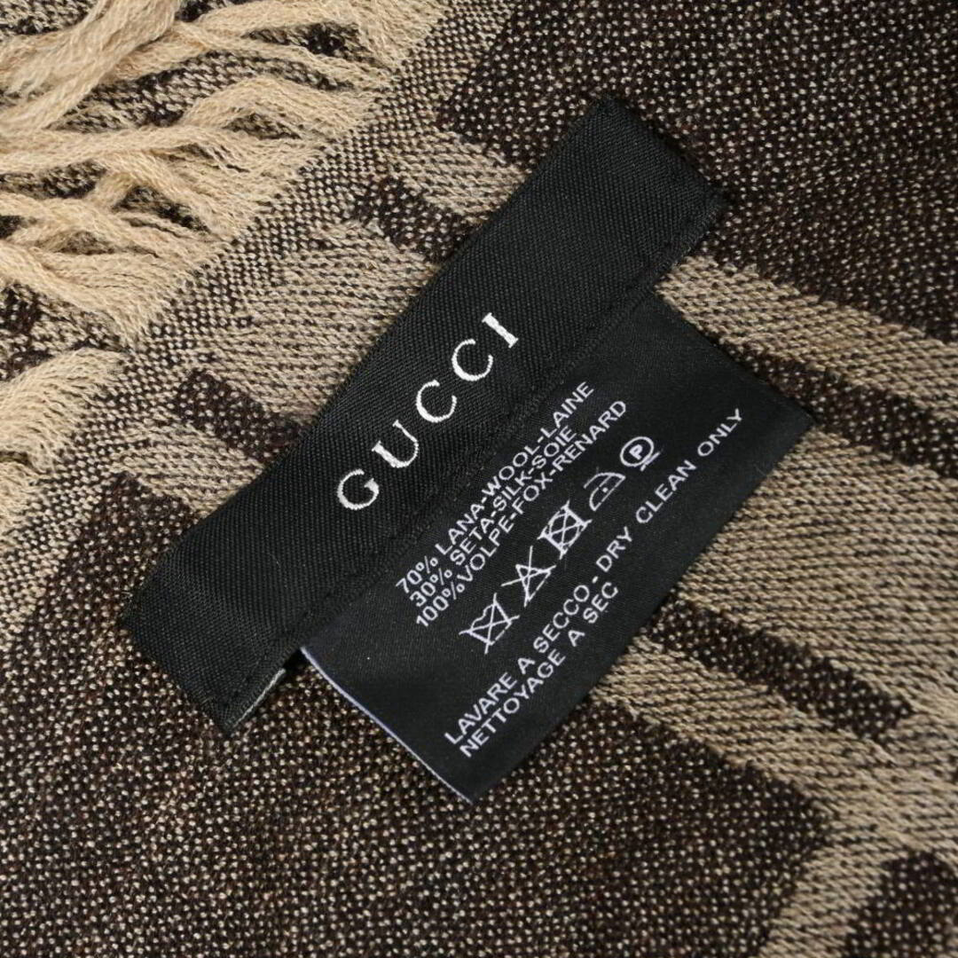 GUCCI - GUCCI フォックスファー シルク混 GG柄 ストール マフラーの