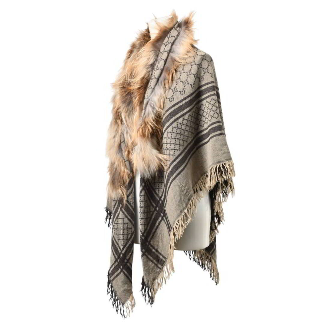 GUCCI - GUCCI フォックスファー シルク混 GG柄 ストール マフラーの