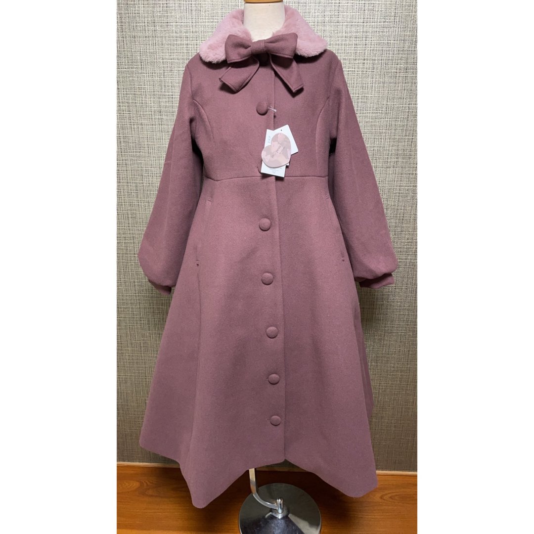 しまむら - 新品 青木美沙子 リボン付きファー襟ロングコート しまむら