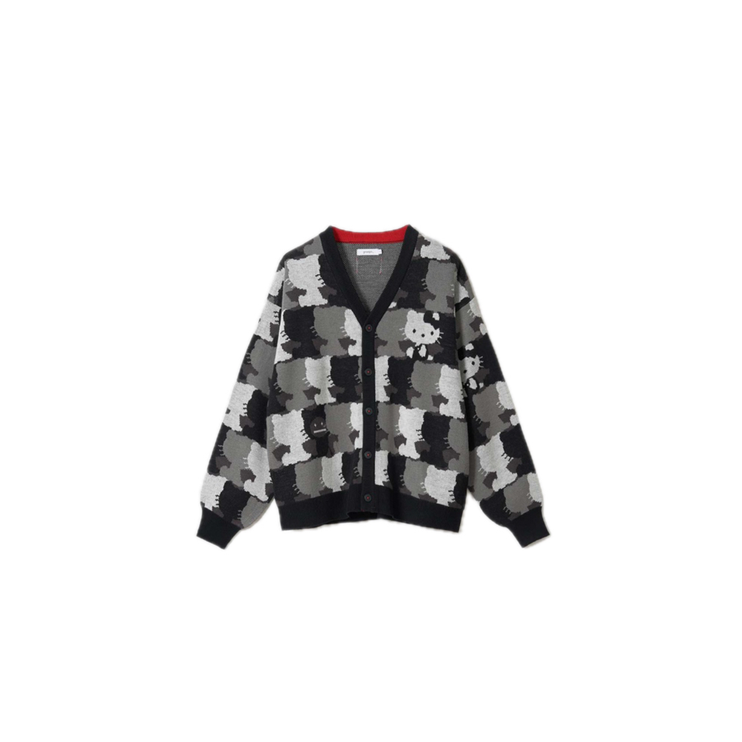 キティ シルエットパターン ジャカードVネックカーディガン グラニフ