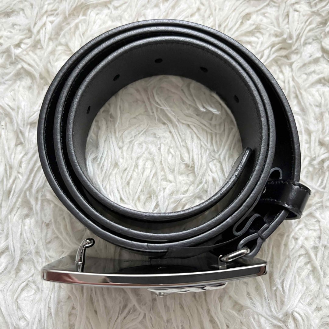 良品 PRADA プラダ レザーベルト 機関車プレート 05379 黒 銀