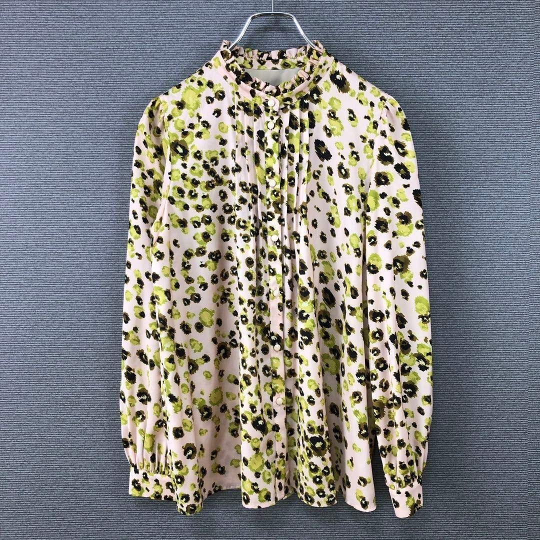 ANAYI 24SS レオパードプリントスタンドフリル ブラウス 36 イエロー