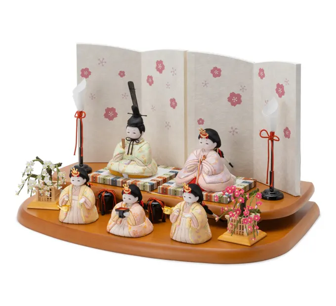 雛人形「うたうた 三人官女 うさぎと三日月の丸紋・藤色」｜雛人形の