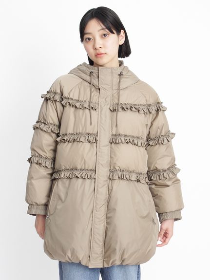 フリルティアード ナイロンタフタダウンコート（ダウンジャケット
