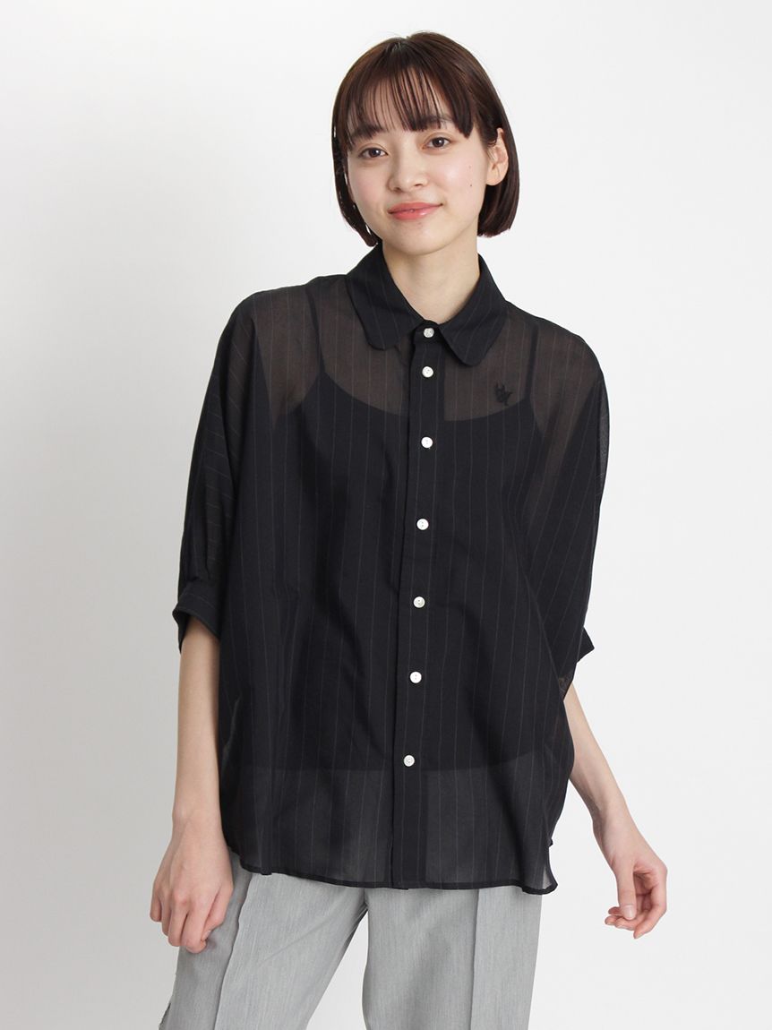強撚シアーローンピンストライプドルマンシャツブラウス（シャツ