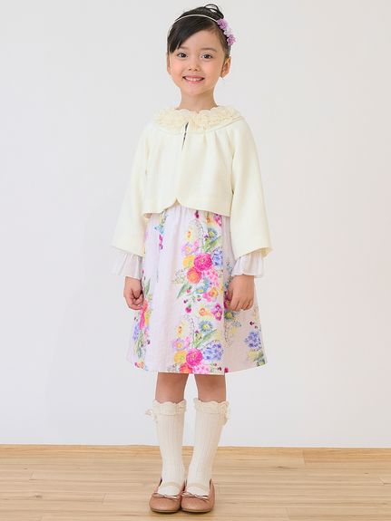 ストライプフラワープリントジャンパースカート（ジャンスカ・サス付