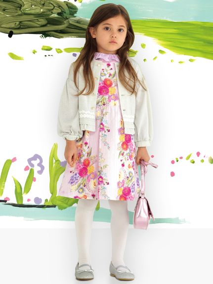 ストライプフラワープリントジャンパースカート（ジャンスカ・サス付