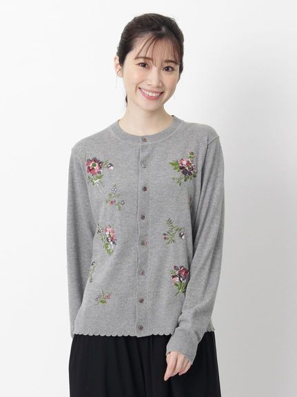 大きいサイズ][15号 19号 ]フローティングブーケ刺繍コットンニット