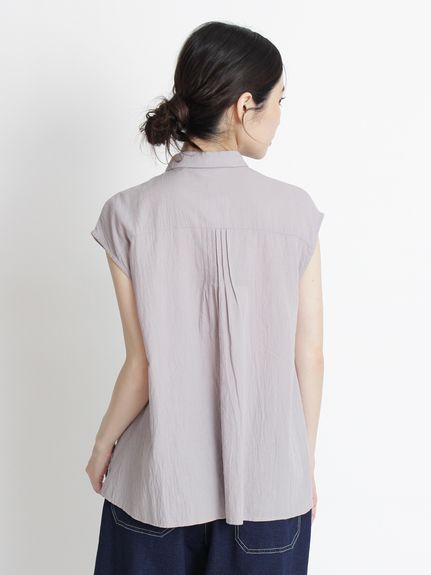 コットンカルゼスクエアケミカルレースフレンチスリーブブラウス