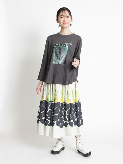 SUPER HAKKA×椎木彩子 「Turnip」/「Hyacinth」プリントタックスカート