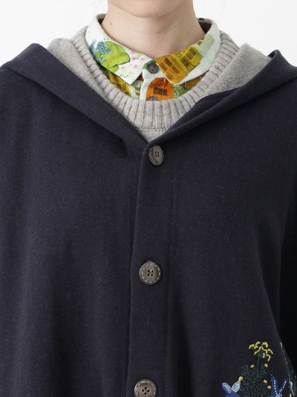 裏起毛裏毛ビドゥンガーデン刺繍フーディミドルコート（パーカー