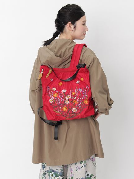 glanta」マーガレットライズ刺繍 2WAYソフトリュック&トートバッグ