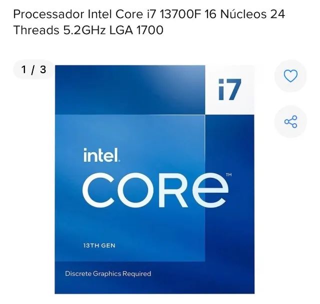 Processador Intel Core i7 13700F 16 Núcleos 24 Threads 5.2GHz LGA