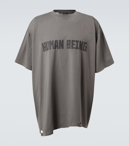 Distressed cotton jersey T-shirt in grey - Balenciaga | Mytheresa