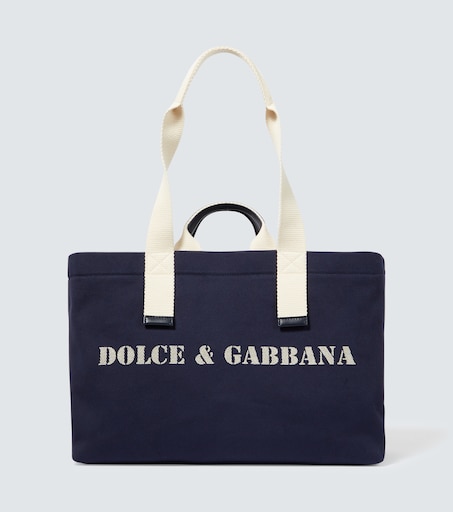 Logo leather-trimmed tote bag in blue - Dolce Gabbana | Mytheresa