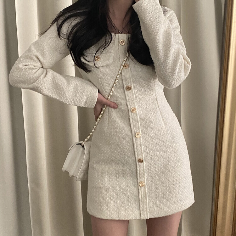 スクエアツイードミニワンピース｜ミニワンピース｜韓国ファッション