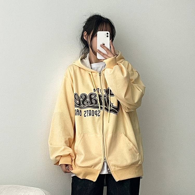 レタリングバイカラーフードダブルジップアップパーカー｜ジャンパー