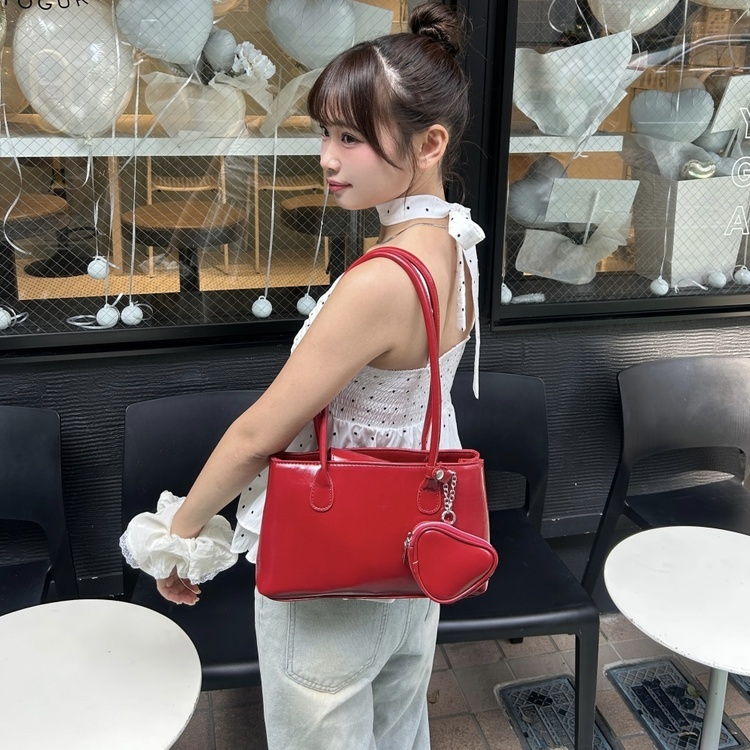 レッドワインスクエアショルダーバック｜バッグ｜韓国ファッション通販