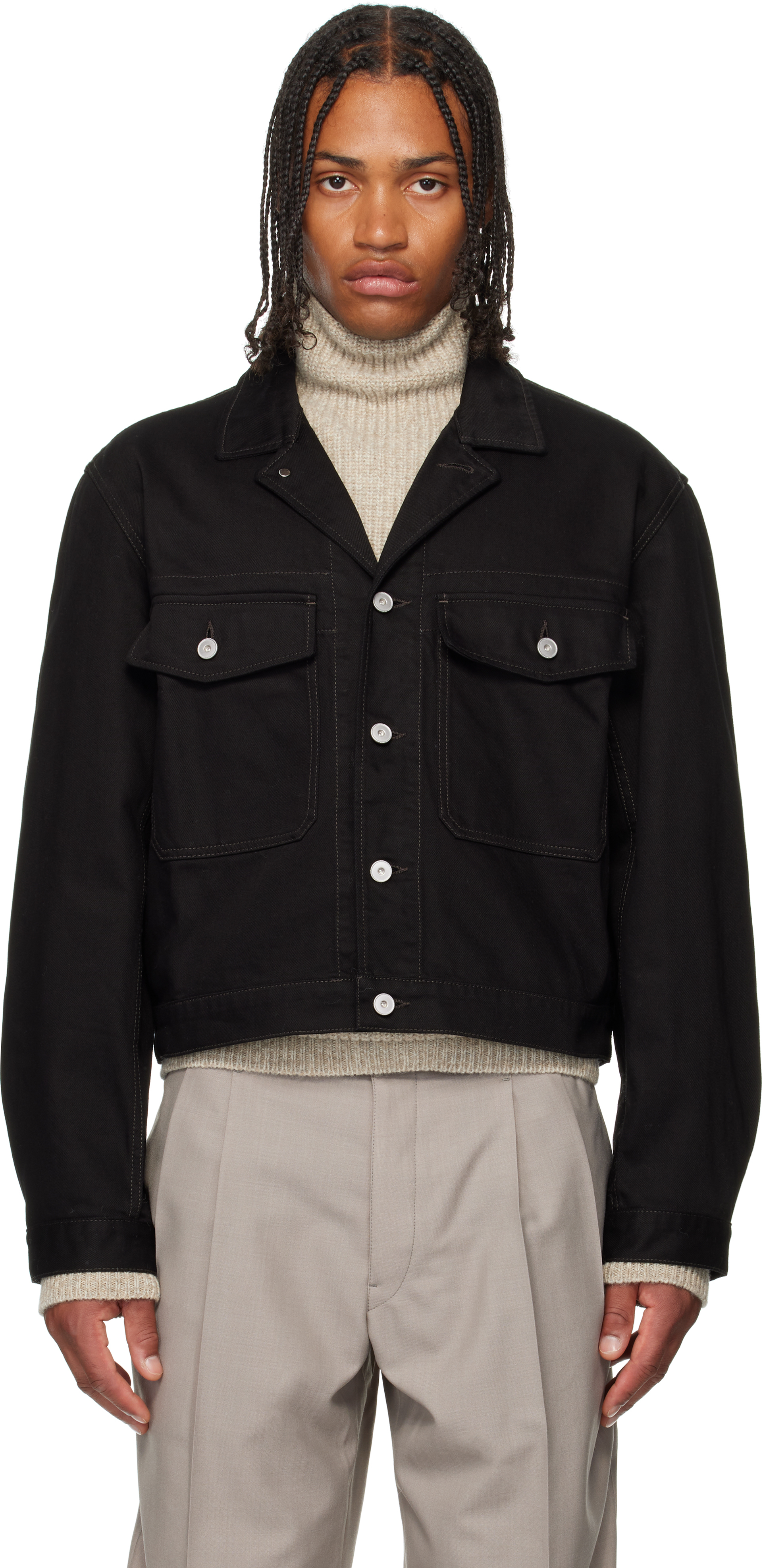 LEMAIRE: ブラック デニム トラッカージャケット | SSENSE 日本