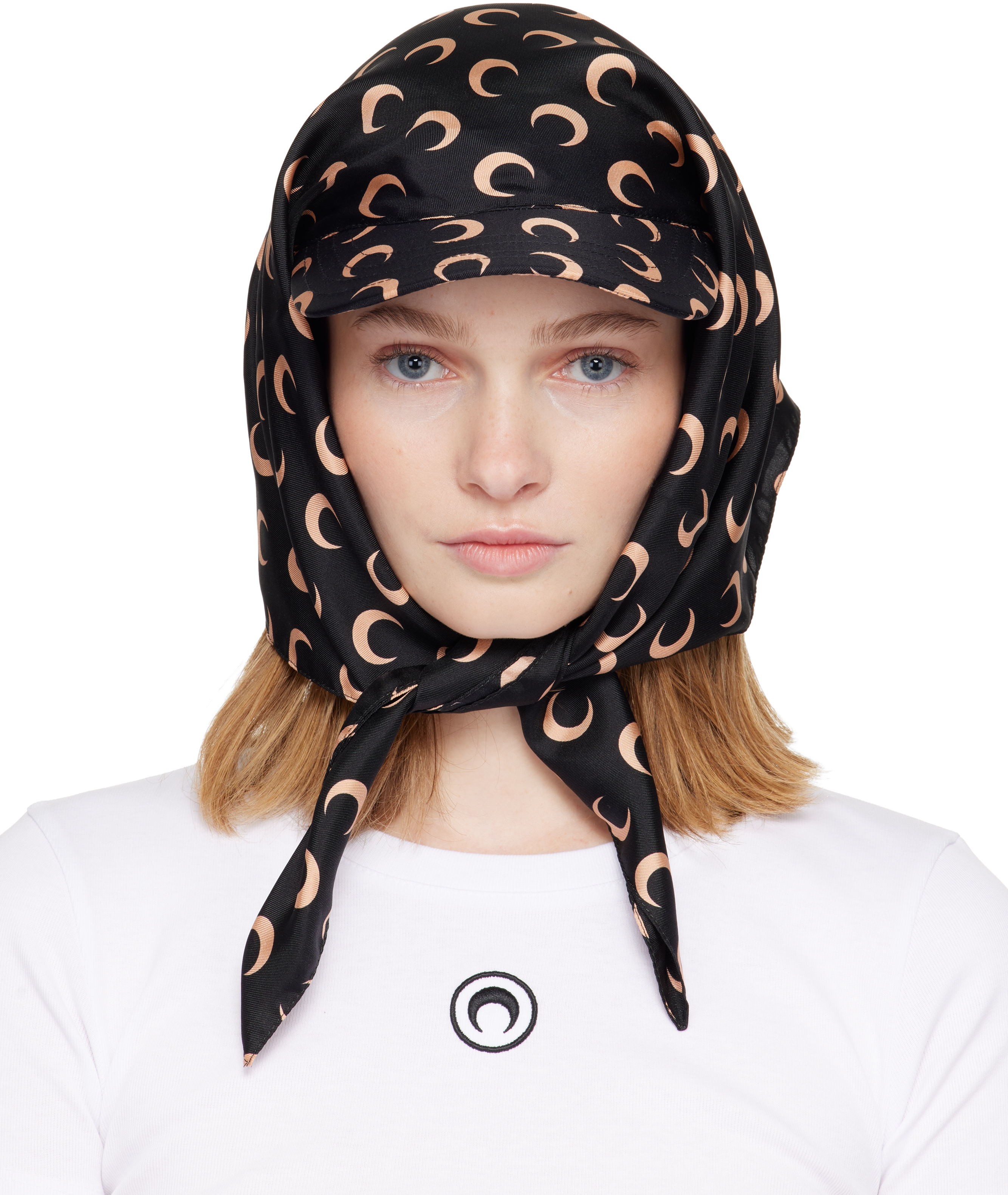 Black & Pink Moon Silk Veiled Cap by Marine Serre on Sale