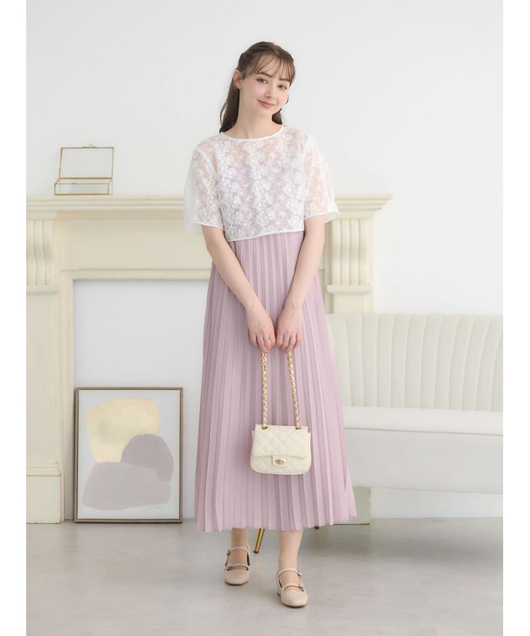 SET2点 オーガンジー刺繍+プリーツワンピース/earth music&ecology