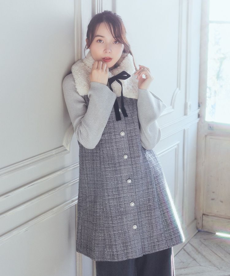 専用ノースリーブリボン付きツイードミニワンピース♡シャネルお好きな