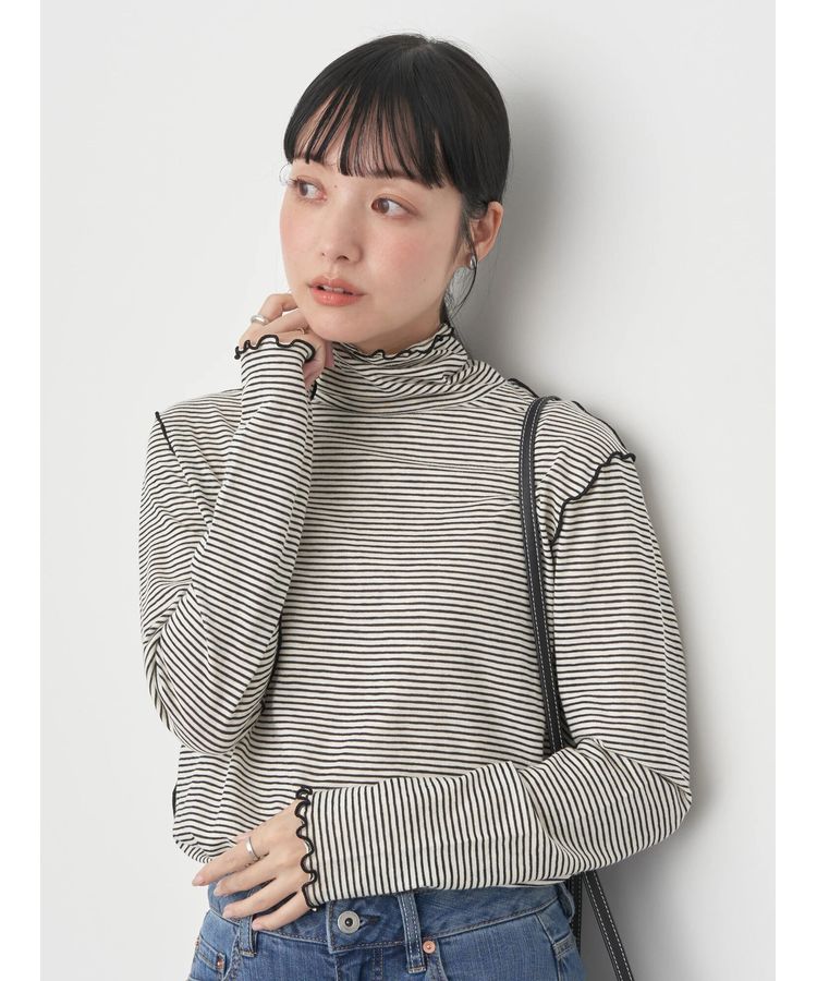 シアーボーダータートルネックプルオーバー/earth music&ecology