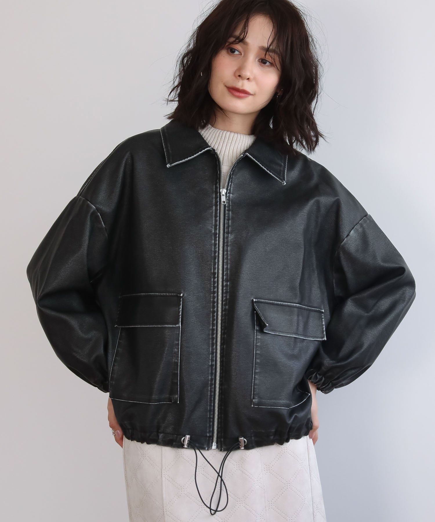 ELENCARE DUE フェイクレザーブルゾン/Green Parks（グリーン パークス