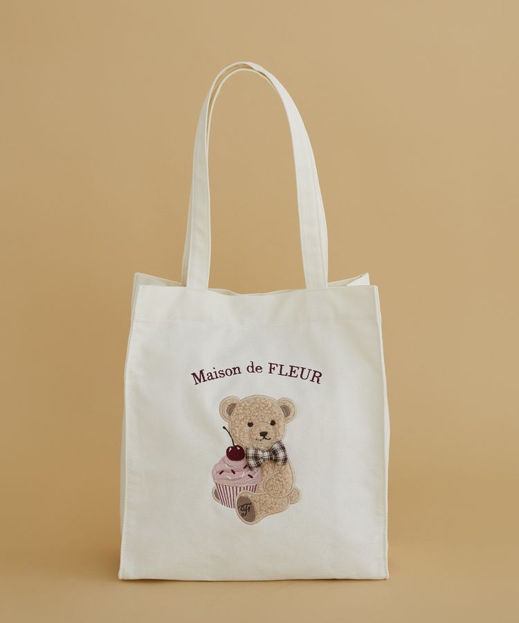ベア刺繍スクエアトートバッグ/Maison de FLEUR（メゾン ド フルール