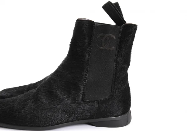 シャネルCHANEL ハラコサイドゴアブーツ 黒21.5位 (K-107518)