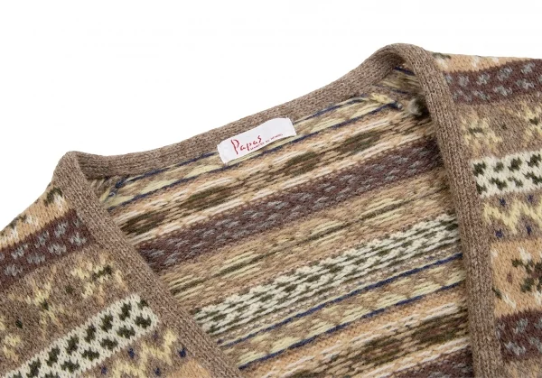 パパスPapas ウールくるみボタンフェアアイルニットカーディガン