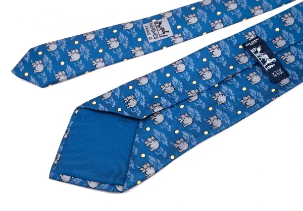 エルメスHERMES サファリプリントシルクネクタイ 青 (K-114141)