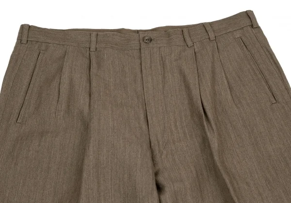 パパスPapas コットンリネンツータックパンツ ブラウン54XL (K-120910)
